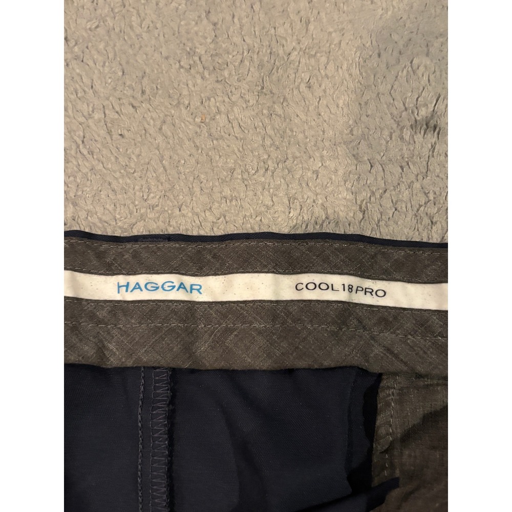 Haggar Cool 18 Pro Mens Navy Blue Classic Fit Dress Pants 42x32 Flat Front - Picture 2 of 9